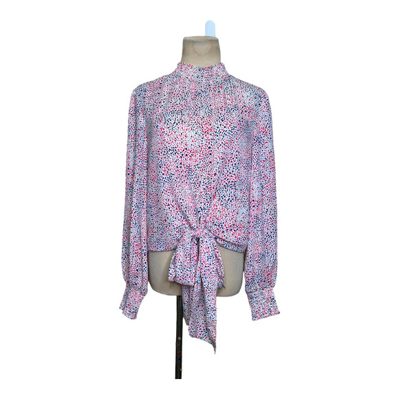 Rachel Zoe confetti print mock neck front tie blouse size XS - Picture 9 of 11